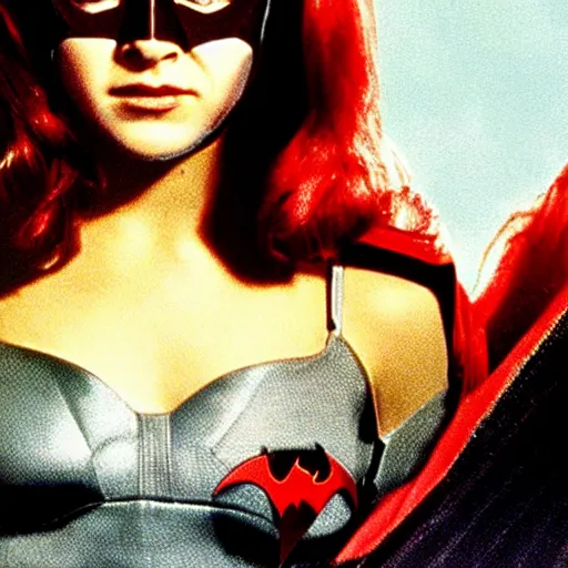 Image similar to film poster of young jennifer anniston as batwoman