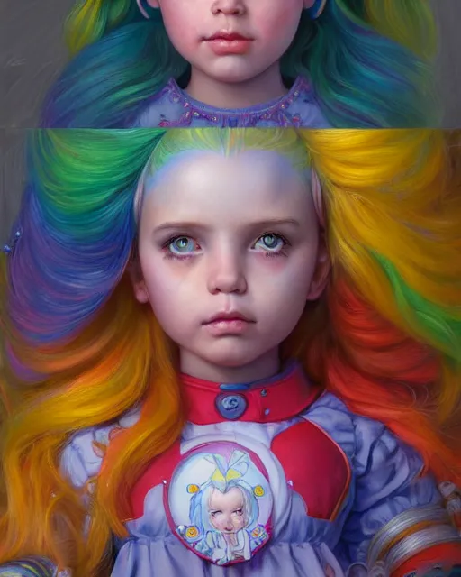 Image similar to rainbow brite portrait | highly detailed | very intricate | symmetrical | whimsical and magical | soft cinematic lighting | award - winning | closeup portrait | cute doll | painted by donato giancola and mandy jurgens and charlie bowater | pastel color palette | featured on artstation