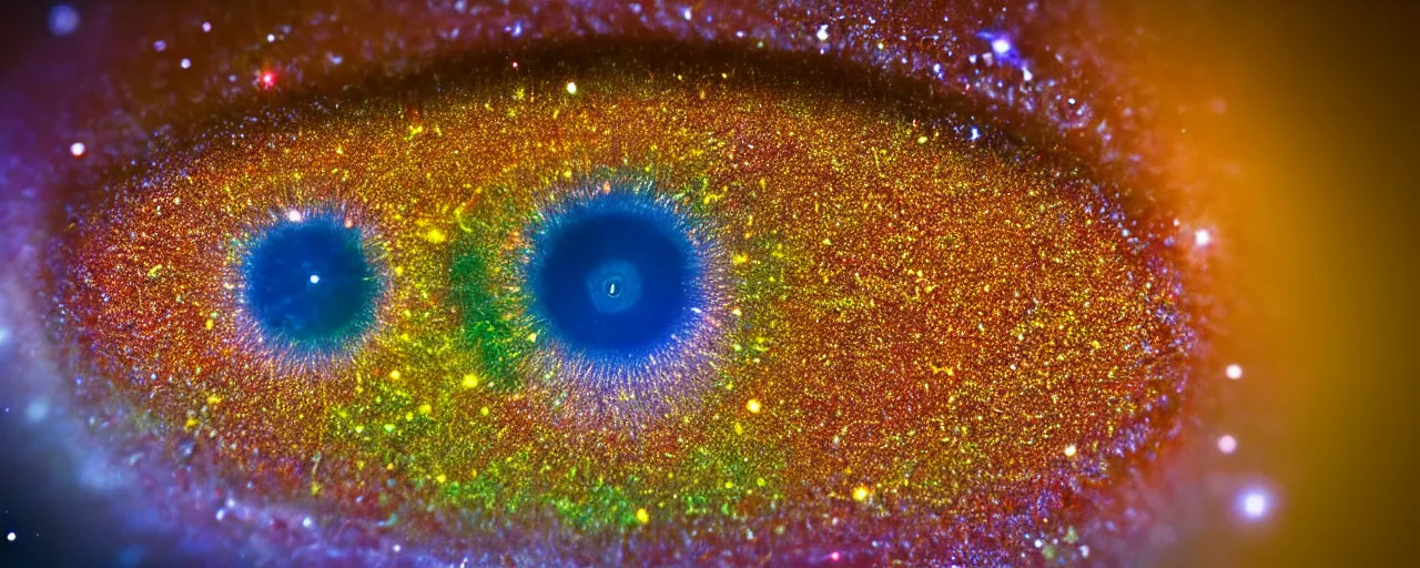 Image similar to Macro photography of the universe inside an eye, 80mm, ultra detailed, colorful photo microscope, 8K, depth of field, bokeh, National Geographic, Science