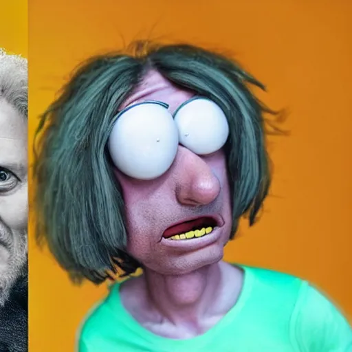 Prompt: real humans that look like rick and morty, photography, realistic