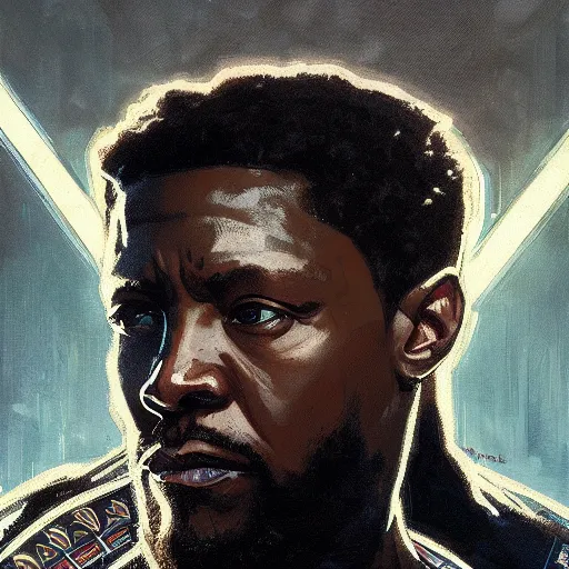 Prompt: Gavin McInnes in Black Panther, portrait art by alphonse mucha and greg rutkowski, highly detailed, digital painting, concept art, illustration, dim lighting with twilight rays of sunlight, trending on artstation, very detailed, smooth, sharp focus, octane render