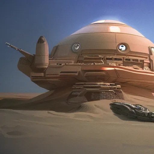 Image similar to detailed painting of denis villeneuve's dune movie spaceship, cinestill 5 0 d 2 0 0 mm, bougeureau