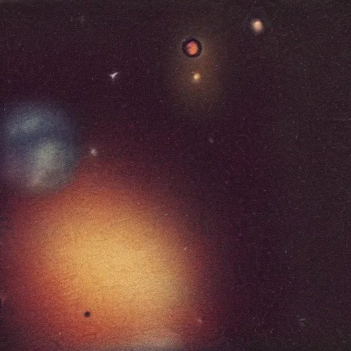 Prompt: a vintage color polaroid photo of a spaceship orbiting mars, galaxies visible in deep space, film grain, warm tones, color bleeding