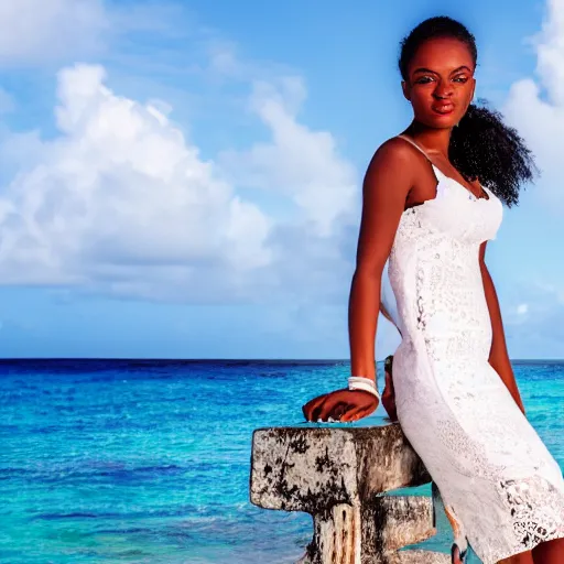 Prompt: beautiful photo graph of a model at a high end photoshoot in Barbados