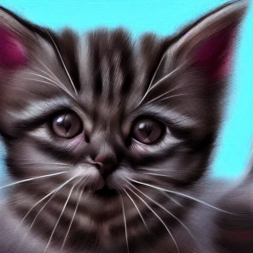 Image similar to photorealism of a muscular kitten, digital painting, strong