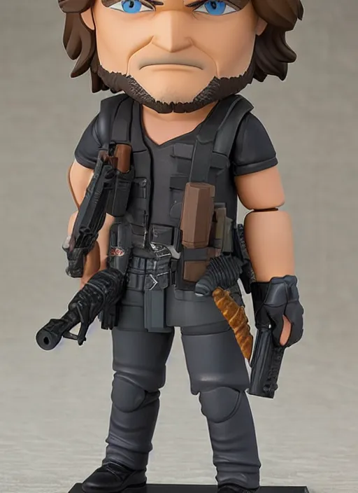 Image similar to kurt russell, a nendoroid of kurt russell is snake plisskin figurine, escape from new york, realistic face, detailed product photo