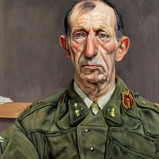 Image similar to high quality high detail painting by lucian freud, hd, portrait of military general