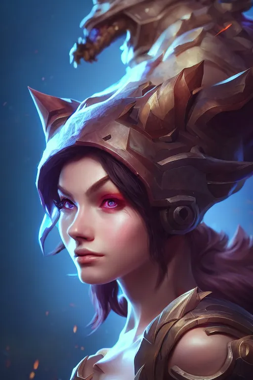 Image similar to league of legends portrait, au naturel, hyper detailed, digital art, trending in artstation, cinematic lighting, studio quality, smooth render, unreal engine 5 rendered, octane rendered, art style by klimt and nixeu and ian sprigger and wlop and krenz cushart.