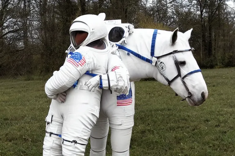 Image similar to horse hugging an astronaut