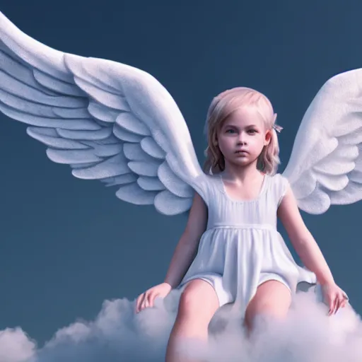 Image similar to photo of cute angel with a halo sitting on a cloud, ultra realistic, concept art, intricate details, highly detailed, photorealistic, octane render, 8 k, unreal engine,