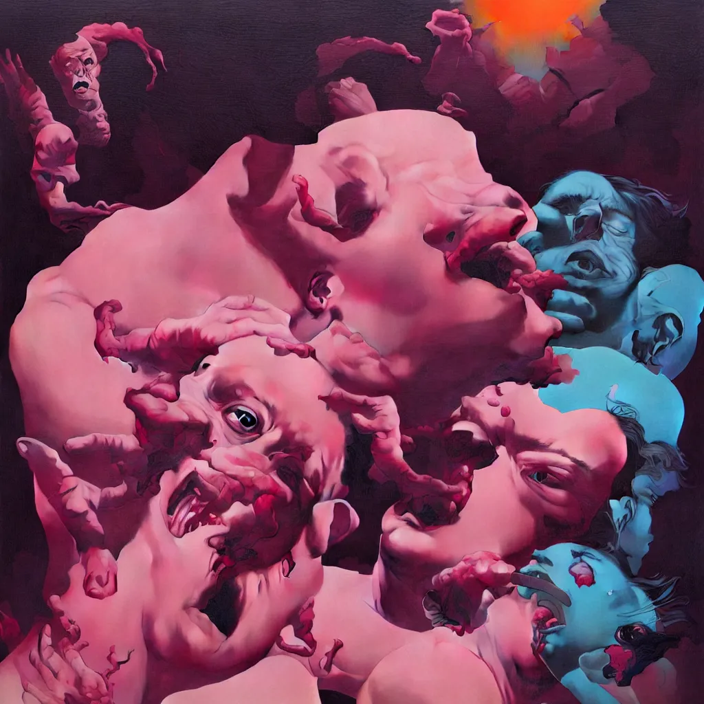 Image similar to weird and disturbing portrait of todd solondz puking blood, todd solondz, vivid colors, neon, art by ( ( ( kuvshinov ilya ) ) ) and wayne barlowe and francis bacon and artgerm and wlop and william - adolphe bouguereau