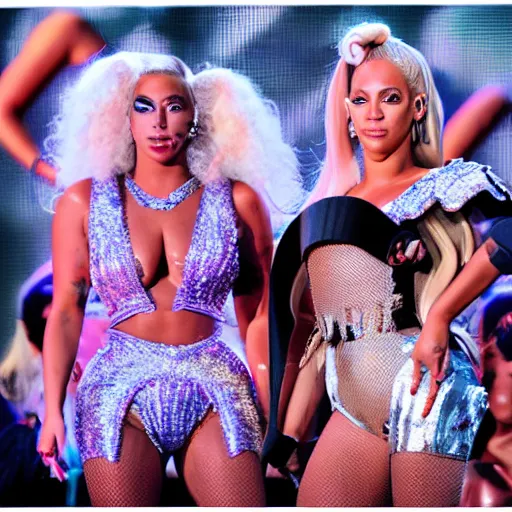 Image similar to Lady gaga and beyonce giving a concert, EOS 5D, ISO100, f/8, 1/125, 84mm, RAW Dual Pixel, Dolby Vision, HDR, AP, Featured