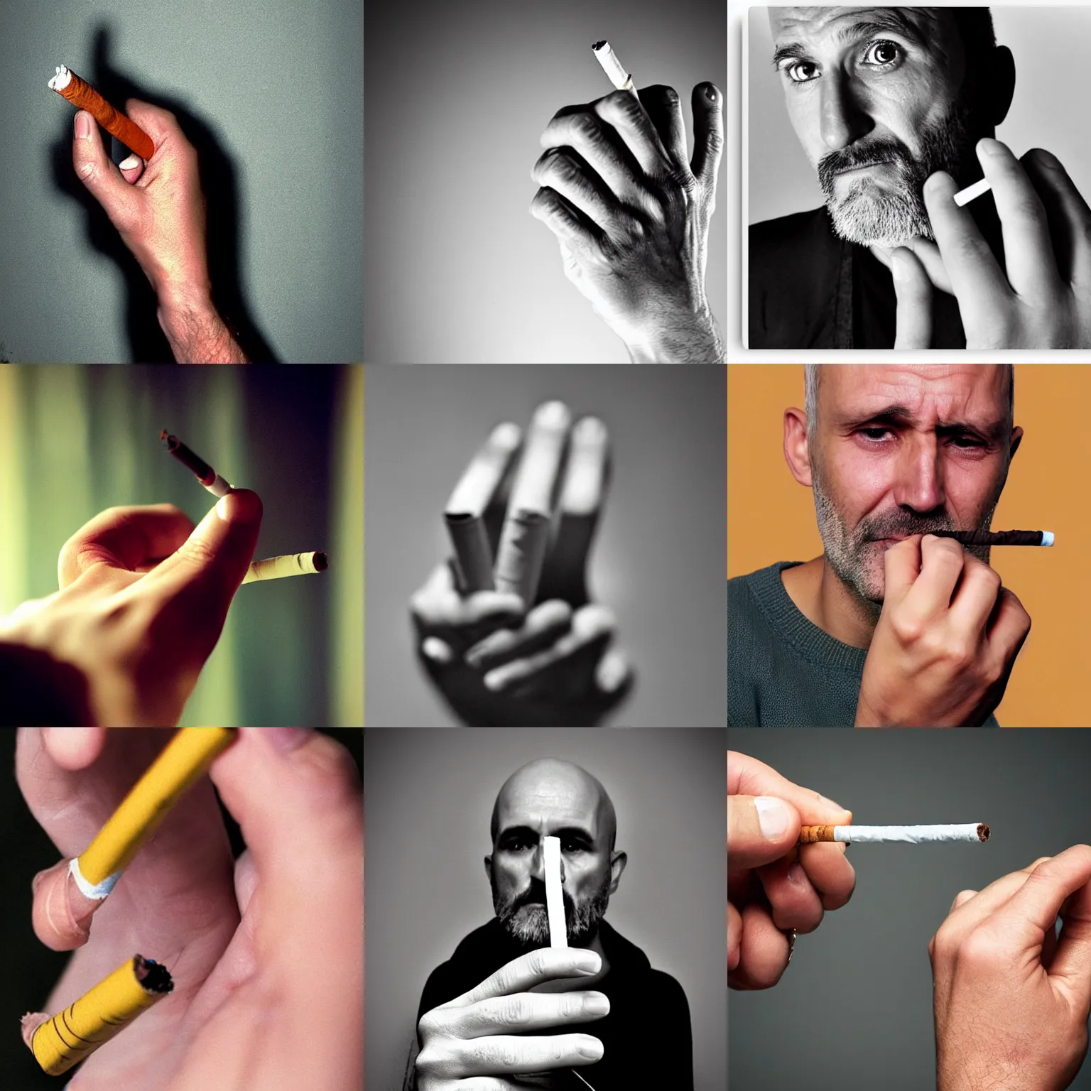 Prompt: very accurate photo, very coherent image, hyper realistic photo of a human hand holding a cigarette, by Omar Reda, Tim Booth, award-winning shot