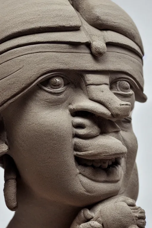 Image similar to a highly detailed beautiful portrait clay sculpture of a egyptian god with facial expression : enthusiastic sculpted by philippe faraut.