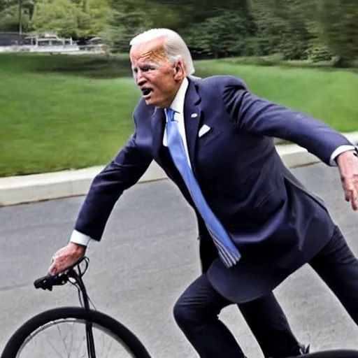 Prompt: full body shot ultra realistic photo of joe biden falling off of his bike in front of donald trump, film, perfect face, in the style of a candid photo, perfect face
