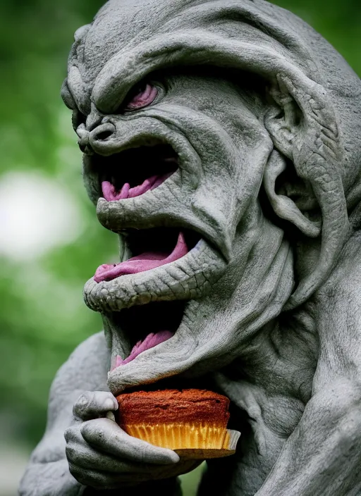 Prompt: closeup portrait of a medieval goblin gargoyle eating cakes in the cloisters, depth of field, zeiss lens, detailed, symmetrical, centered, fashion photoshoot, by Annie Leibovitz and Steve McCurry, David Lazar, Jimmy Nelsson, Breathtaking, 8k resolution, extremely detailed, beautiful, establishing shot, artistic, hyperrealistic, beautiful face, octane render