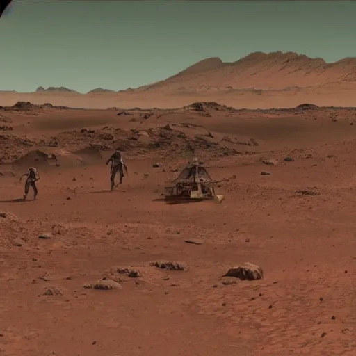 Image similar to Early settlers on Mars, April 2061. Wikimedia Commons, Public Domain.