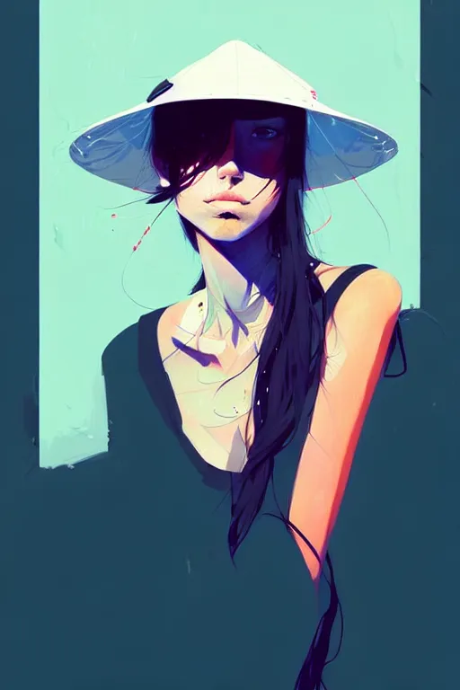 Image similar to a ultradetailed beautiful painting of a stylish girl wearing a bucket hat, by conrad roset, greg rutkowski and makoto shinkai trending on artstation