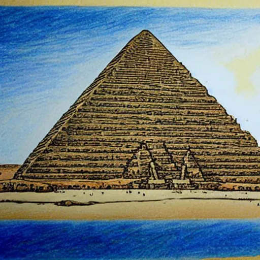 Image similar to drawing depicting how the ancient Egyptian pyramid was built