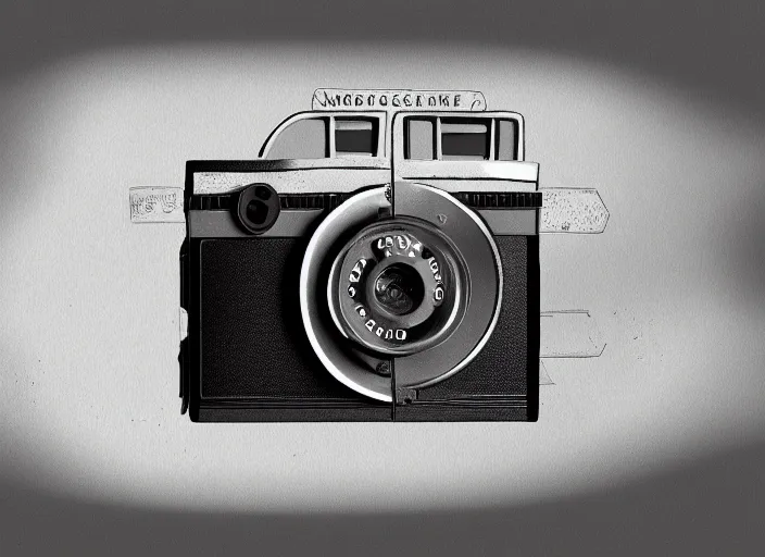 Image similar to modern rangefinder camera, front view, photoshop concept, digital art, illustration