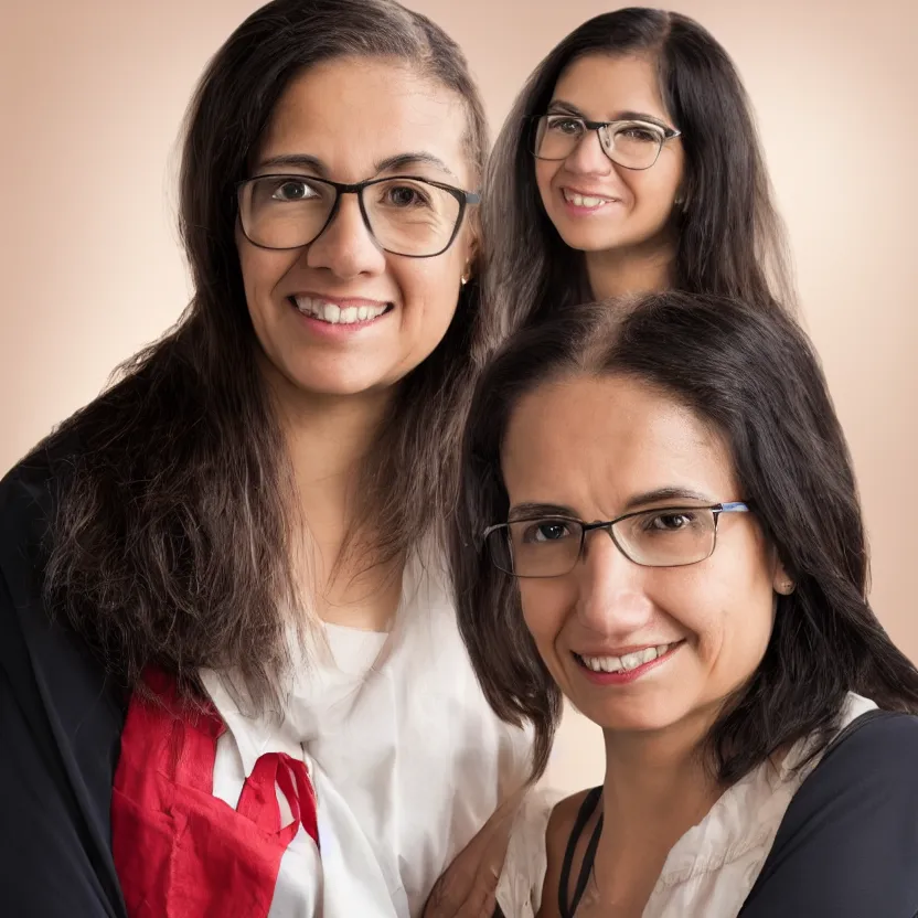 Image similar to Modern Venezuelan professor woman portrait slight smile, twinkling eyes highly detailed hyper realistic photo on black background