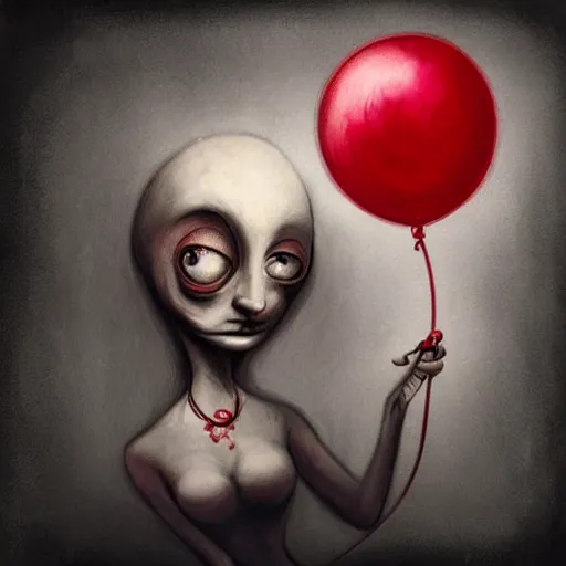 Image similar to surrealism grunge cartoon portrait sketch of a flower inside a balloon with a wide smile and a red balloon by - michael karcz, loony toons style, mona lisa style, horror theme, detailed, elegant, intricate