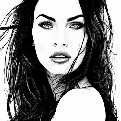 Image similar to “Megan Fox, portrait!!! Portrait based on doodles, scribbled lines, sketch by Liz Y Ahmet, monochrome, concept Art, million lines, white background, ultra detailed portrait, 4k resolution”