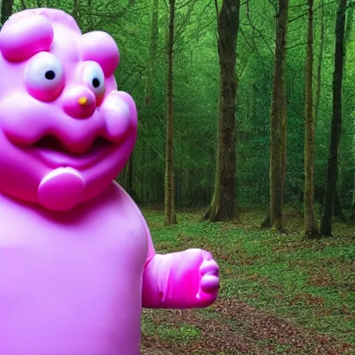 Image similar to photo of Mr Blobby chasing you through the woods