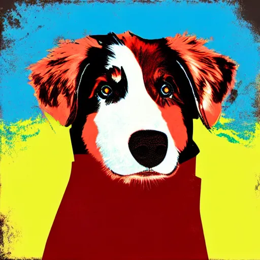 Image similar to an australian shepard by andy warhol, digital art, trending on artstation