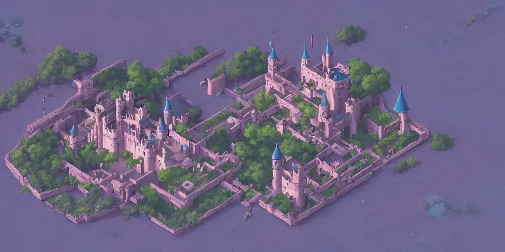 Image similar to rpg isometric top view of a lovely anime medieval fantasy castle!! jrpg!! cory loftis, james gilleard, atey ghailan, makoto shinkai, goro fujita, studio ghibli, rim light, exquisite lighting, clear focus, very coherent, plain background, soft painting