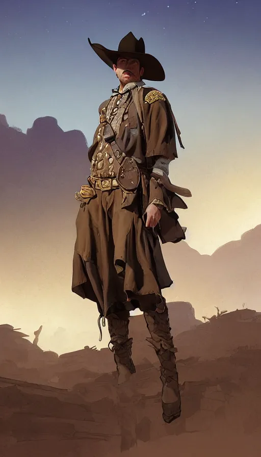 Image similar to steady cowboy, gaucho poncho, xix century military outfit, desert storm background, intricate, highly detailed, digital painting, artstation, concept art, sharp focus, illustration, art by Artgerm, Grafit Studio, and Greg Rutkowski, Craig Mullins, Makoto Shinkai, Stanley Artgerm Lau, WLOP, Rossdraws, James Jean, Andrei Riabovitchev, Marc Simonetti, krenz cushart, Sakimichan, D&D trending on ArtStation, digital art. - W 700