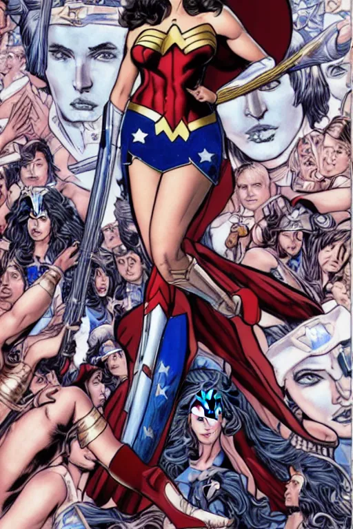 Prompt: A beautiful portrait of Cobie Smulders as Wonder Woman by Frank Cho, detailed, proportional, trending on art station, 4k,