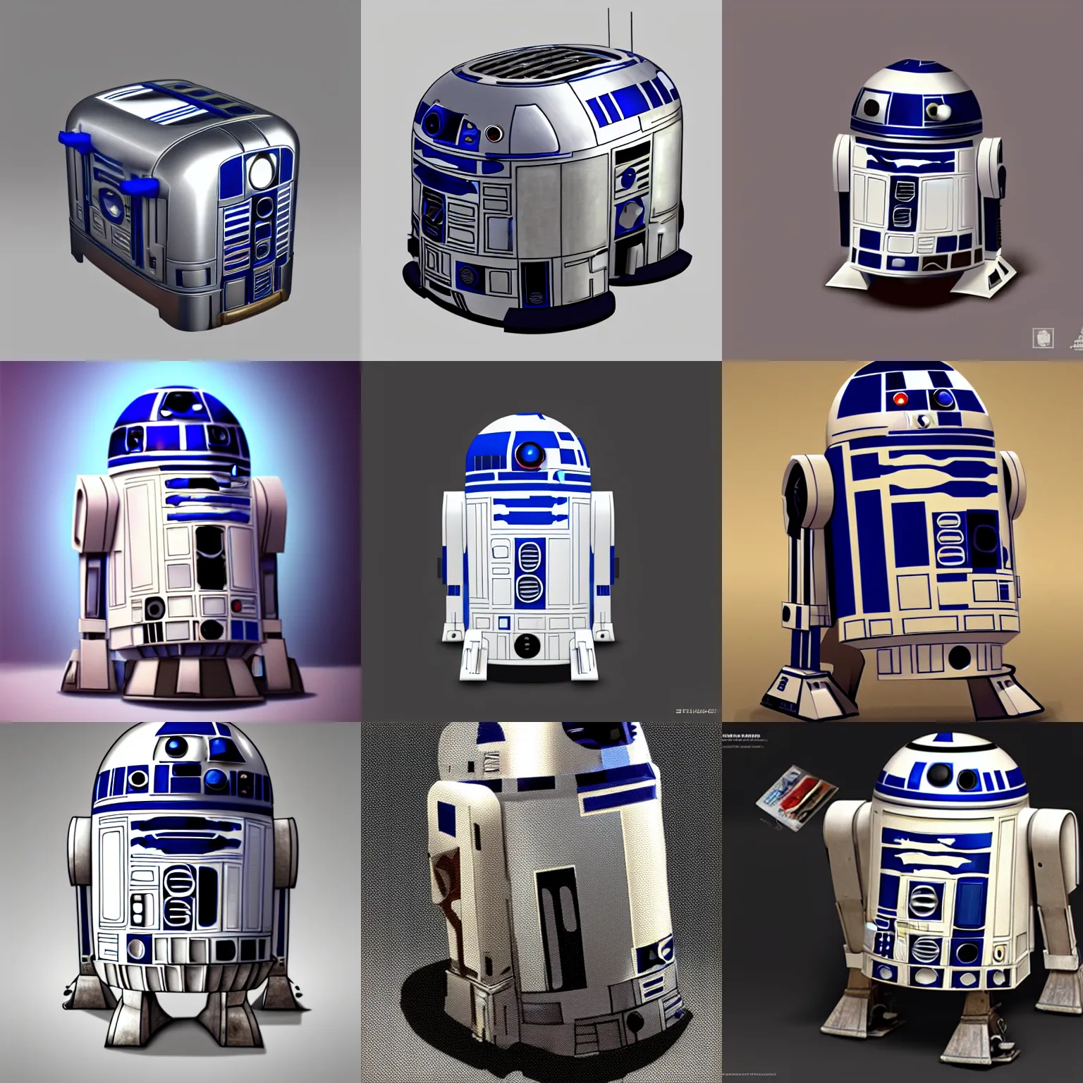 Prompt: toaster in the style of r2d2, concept art by steve argyle, masterpiece, highly detailed and ultra realistic, trending on artstation, cgstudio