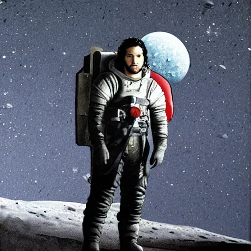 Prompt: portrait of jon snow walking on the moon