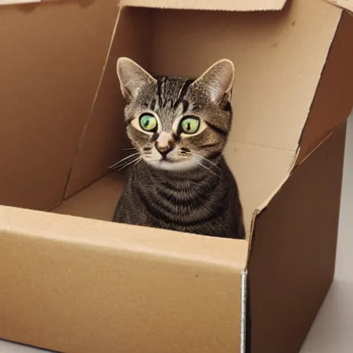 Prompt: cat in a cardboard box