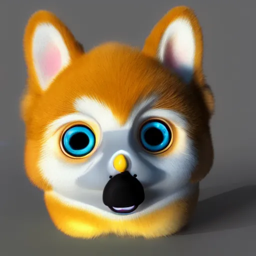 Prompt: corgi furby, cute, concept art, detailed, happy, 3 d render