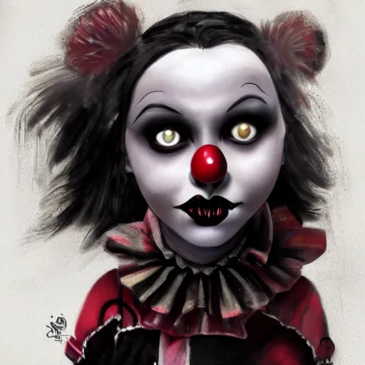 Image similar to goth clown girl, painting, highly detailed, artstation