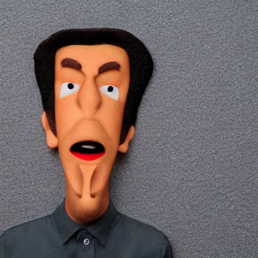 Prompt: claymation man with tv screen for a face