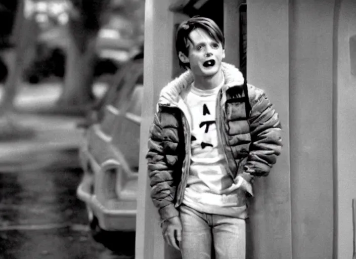 Image similar to film still of Elijah Wood as Marty McFly in Back to the Future 1985