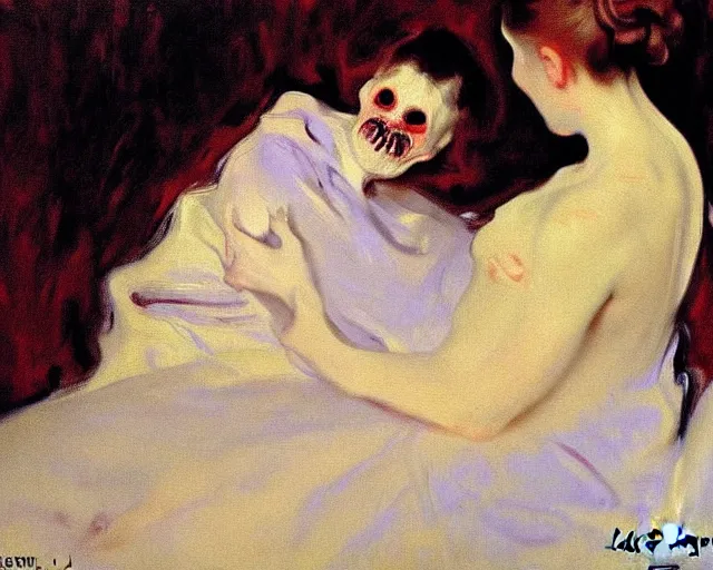 Prompt: a terrifying, disturbing painting by John Singer Sargent