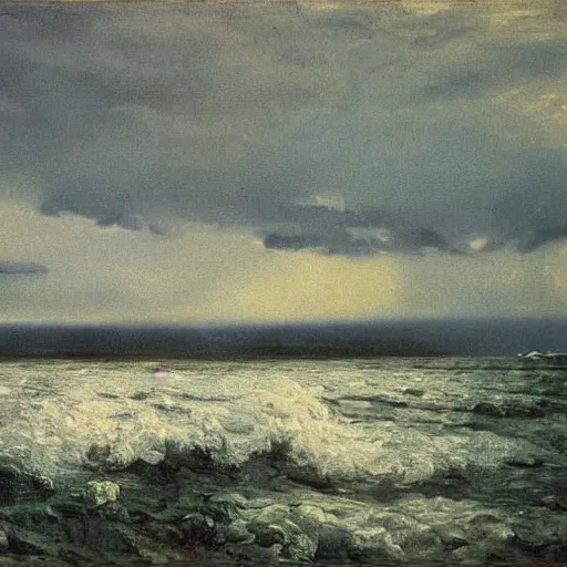 Prompt: storm on the volga, oil on canvas, 1 8 7 3