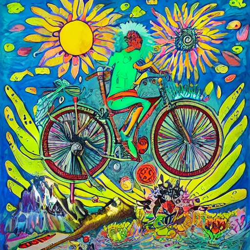 Image similar to albert hofmann bicycle day art