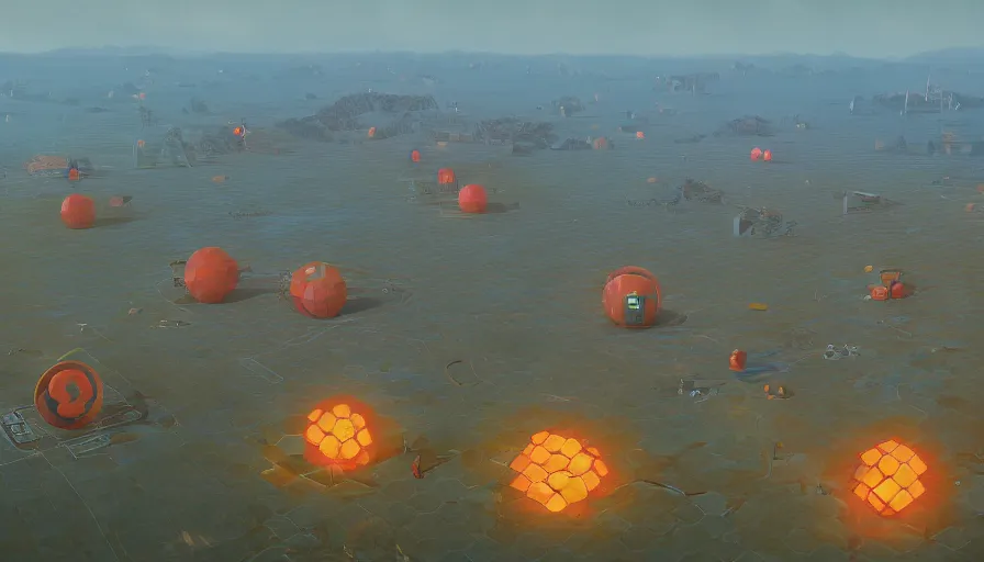 Image similar to hexagons between planet earth and the sun, simon stalenhag