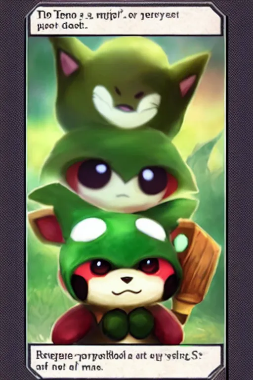 Image similar to teemo, a pokemon card of teemo, pokemon card scan