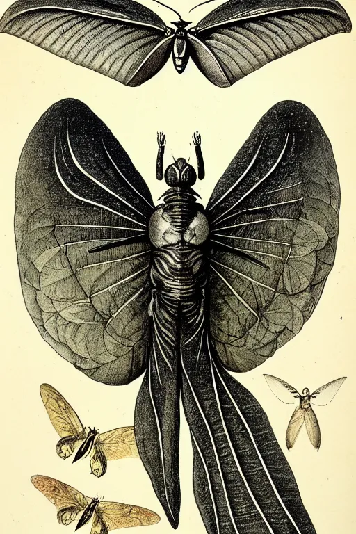 Prompt: a victorian naturalist's illustration of mothman, labels and notes, high detail, ultrasharp detail