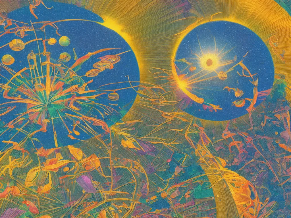 Prompt: sunlight study, the universe is a spheroid region 7 0 5 meters in diameter, art nouveau, kauai, by maria sibylla merian and ( ( ( ( ( lisa frank ) ) ) ) ), 8 k, sharp focus, octane render