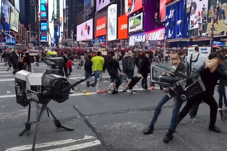 Image similar to robots attacking people in times square security camera footage