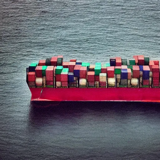 Prompt: cargo ship, foreshortening photography, foreshortened photography, grainy photo, old photo