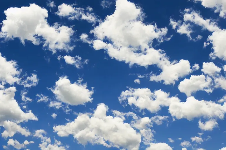Prompt: fluffy spiral clouds, blue sky