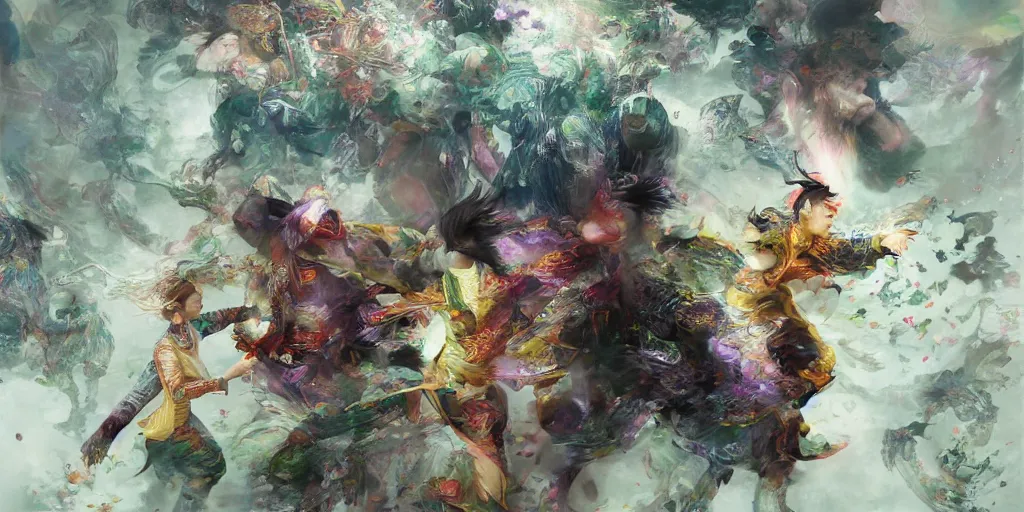 Prompt: Psychedelic vision of the feeling of happiness by Stanley Artgerm Lau, Ruan Jia and Fenghua Zhong